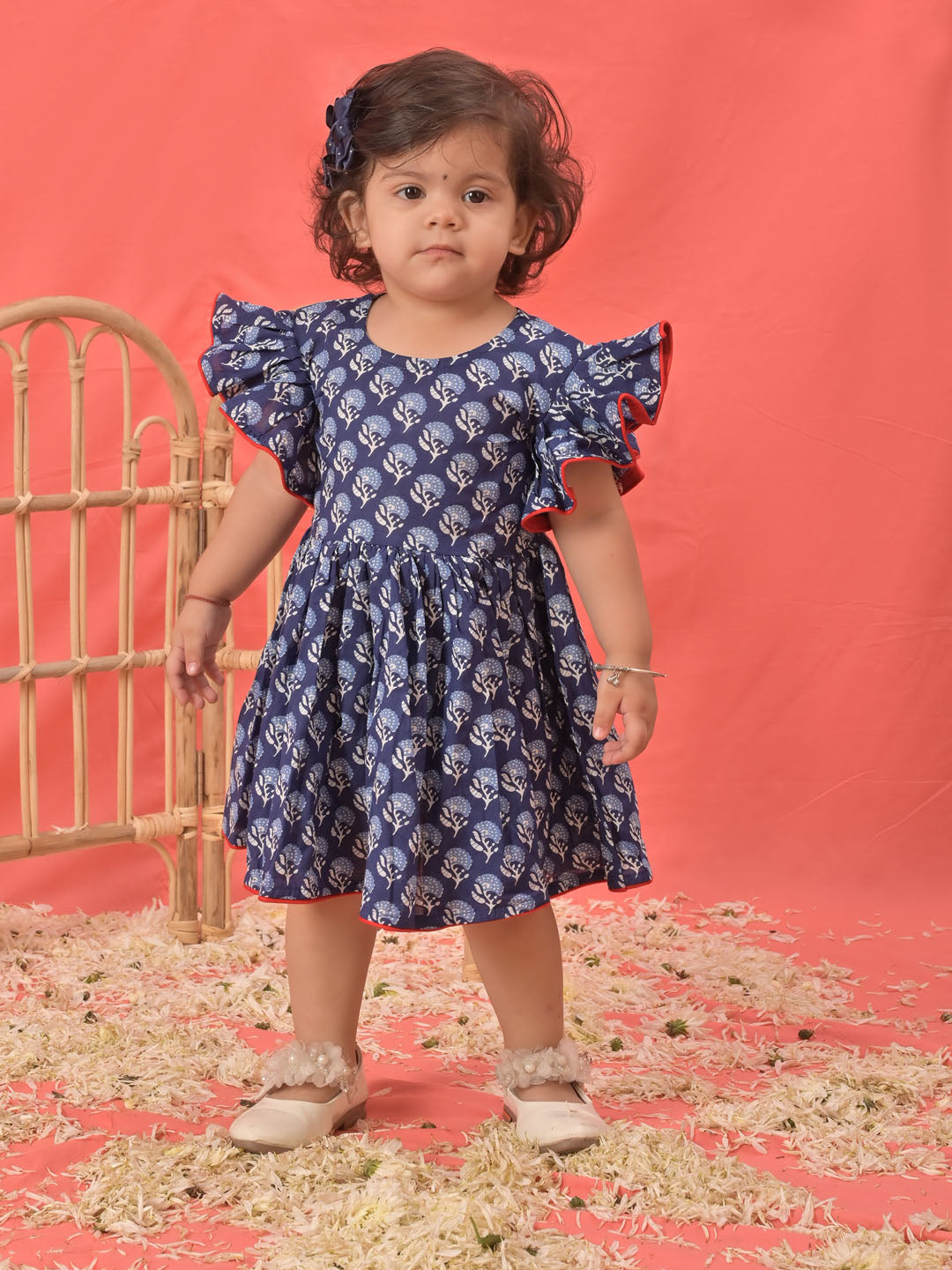 VASTRAMAY SISHU Girl's Blue Cotton Printed Dress