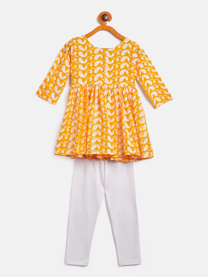 vastramay sishu girls orange chikankari kurta pyjama set