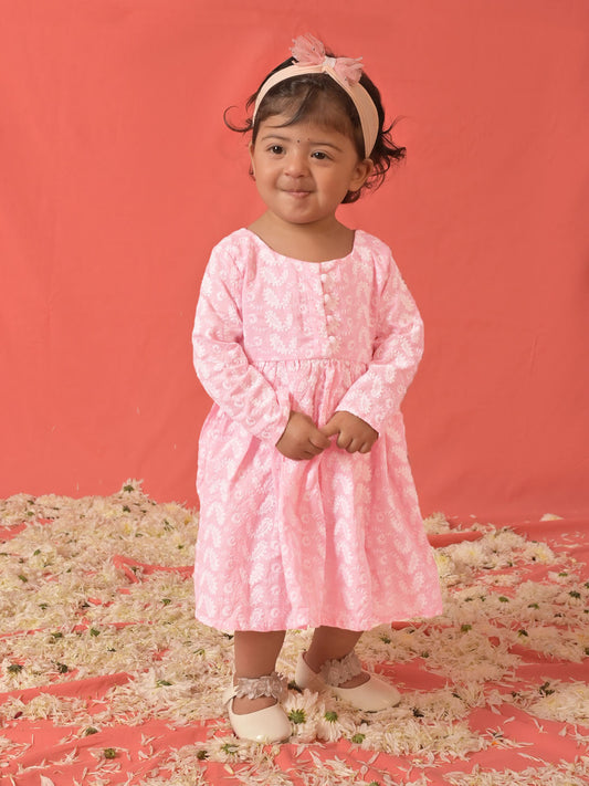 VASTRAMAY SISHU Girl's Pink Chikankari Cotton Kurta