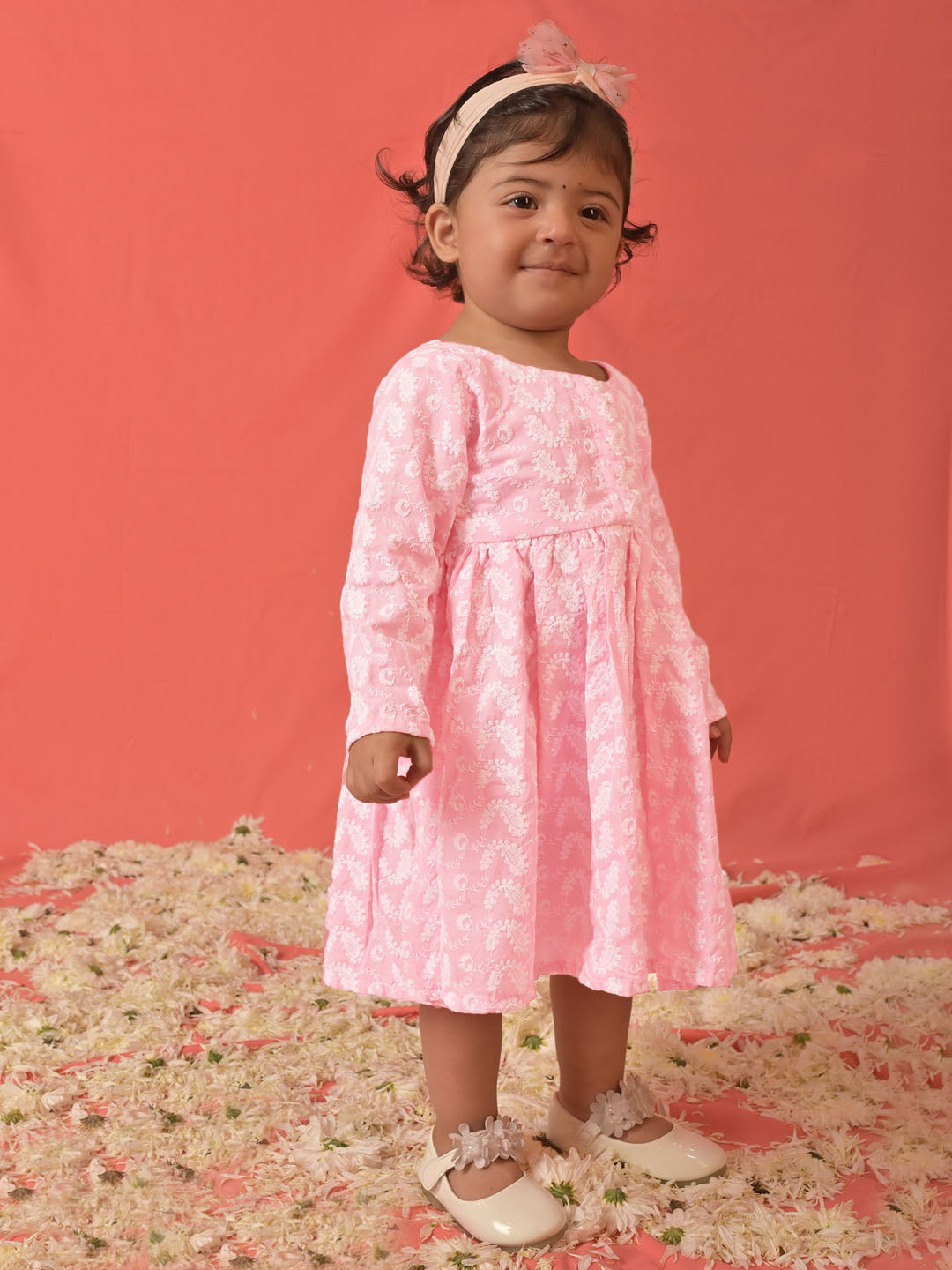 VASTRAMAY SISHU Girl's Pink Chikankari Cotton Kurta