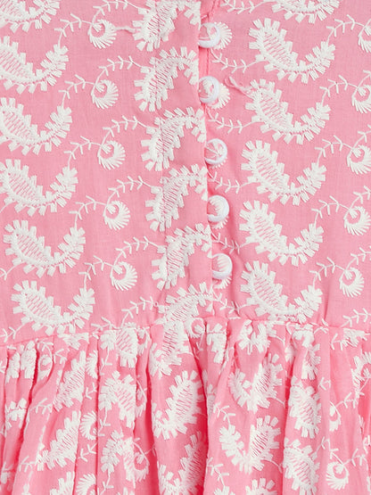 Vastramay girls pink and white chikankari kurta pyjama set