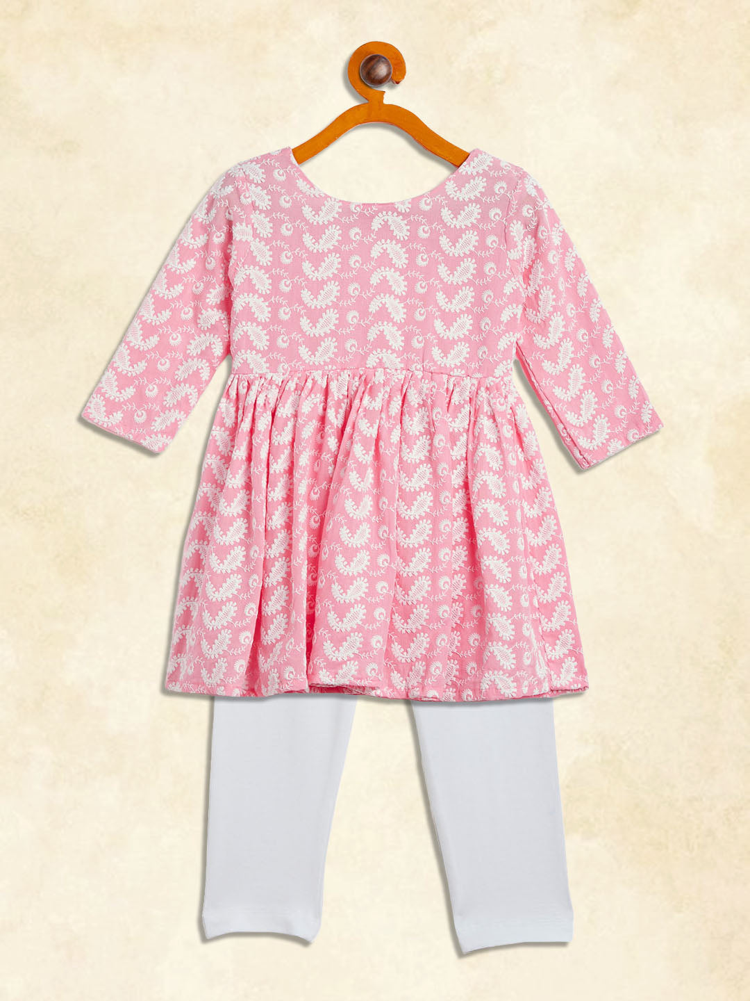 Vastramay girls pink and white chikankari kurta pyjama set