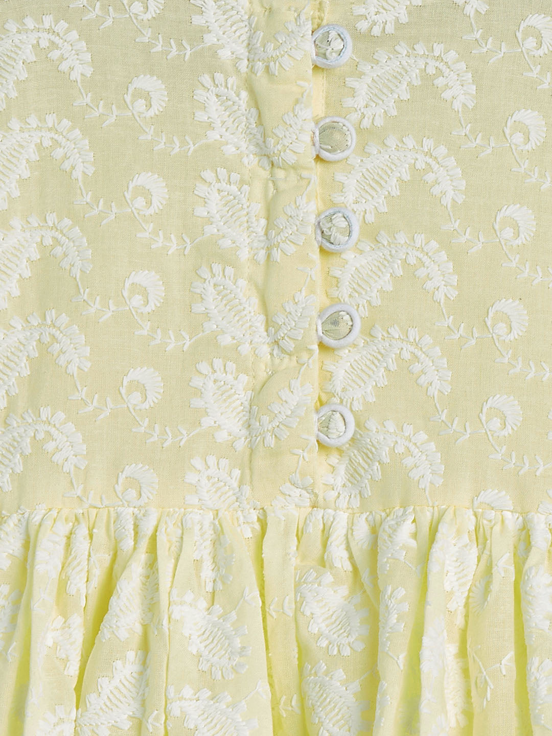 Vastramay girls yellow and white chikankari kurta pyjama set