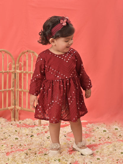 VASTRAMAY SISHU Girl's Maroon Mirror Kurta