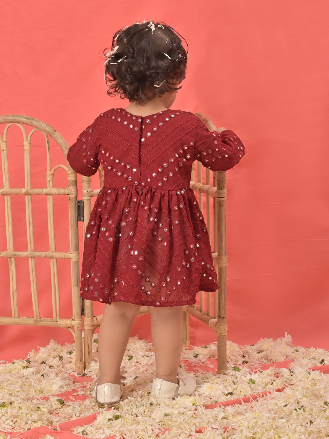 VASTRAMAY SISHU Girl's Maroon Mirror Kurta