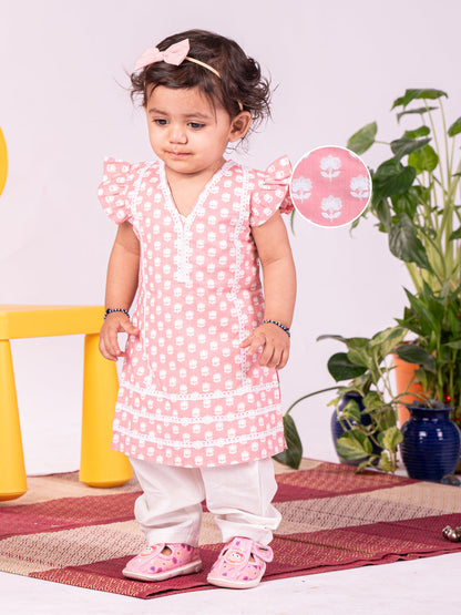 VASTRAMAY Girls' Pink Kurta Set