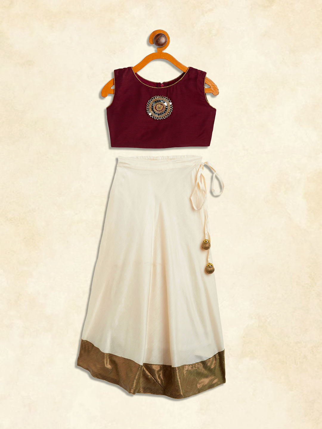 girls viscose crop top skirt and drape dupatta set