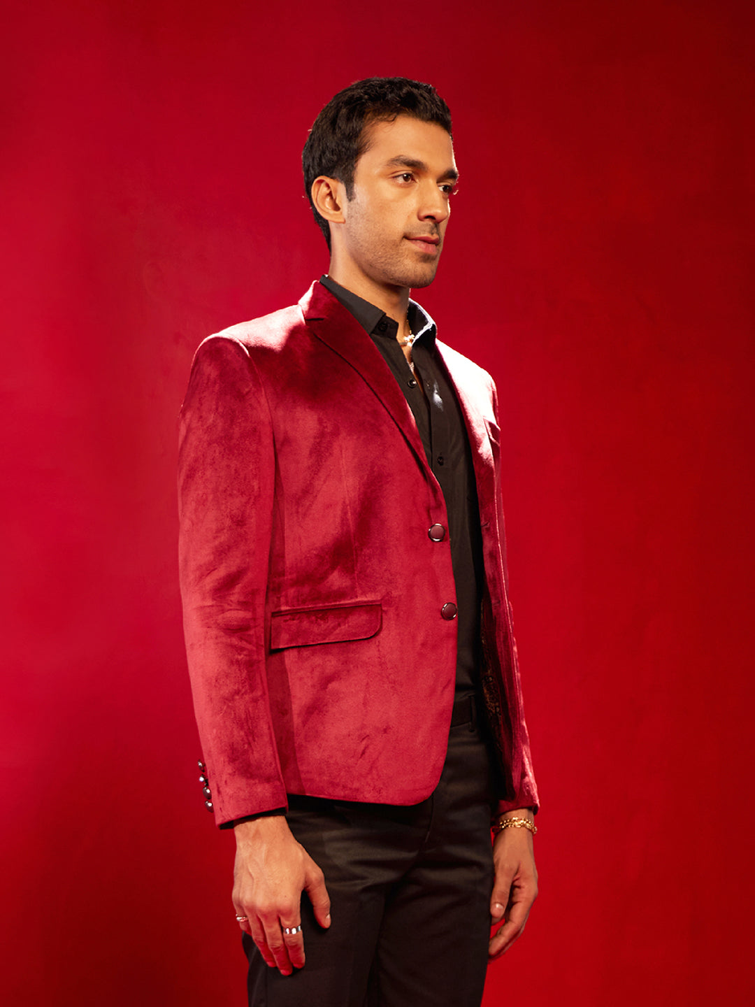 SHRESTHA By VASTRAMAY Men's Maroon Velvet Fancy Blazer