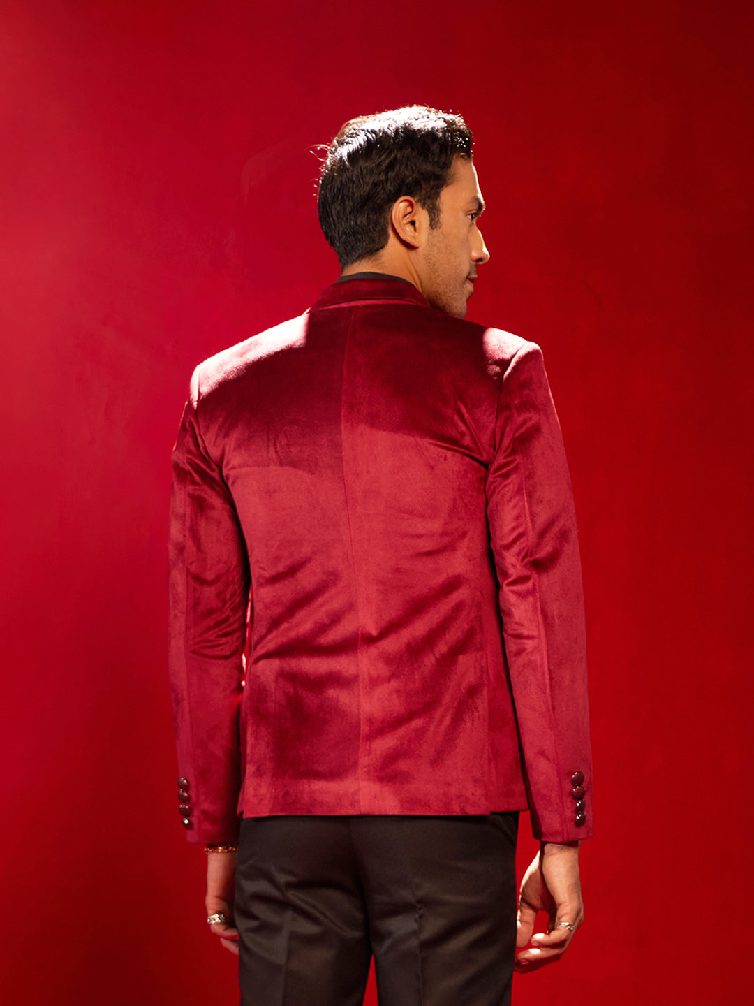 SHRESTHA By VASTRAMAY Men's Maroon Velvet Fancy Blazer