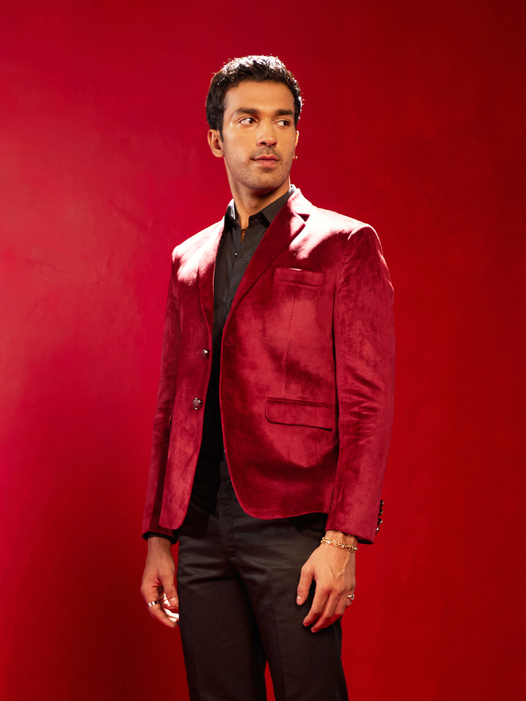 SHRESTHA By VASTRAMAY Men's Maroon Velvet Fancy Blazer