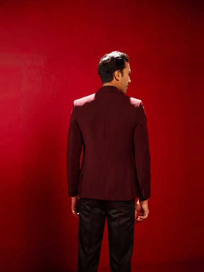 SHRESTHA By VASTRAMAY Men's Maroon Silk Blend Blazer