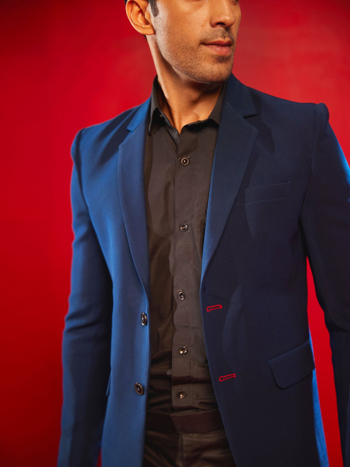 SHRESTHA By VASTRAMAY Men's Navy Blue Silk Blend Blazer