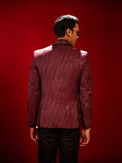 SHRESTHA By VASTRAMAY Men's Maroon Silk Blend Blazer