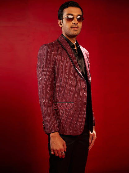 SHRESTHA By VASTRAMAY Men's Maroon Silk Blend Blazer