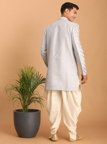 vastramay mens aqua blue mirror work indo western sherwani set