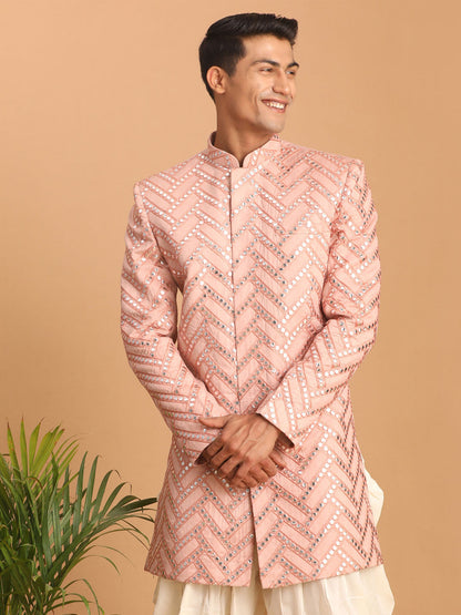 vastramay mens pink mirror work indo western only top
