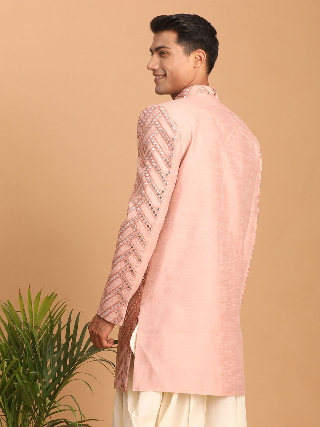vastramay mens pink mirror work indo western only top