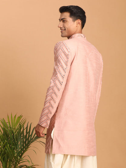 vastramay mens pink mirror work indo western only top