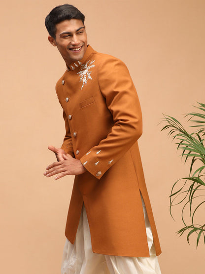 shrestha by Vastramay mens mustard color cottonblend sherwani only top