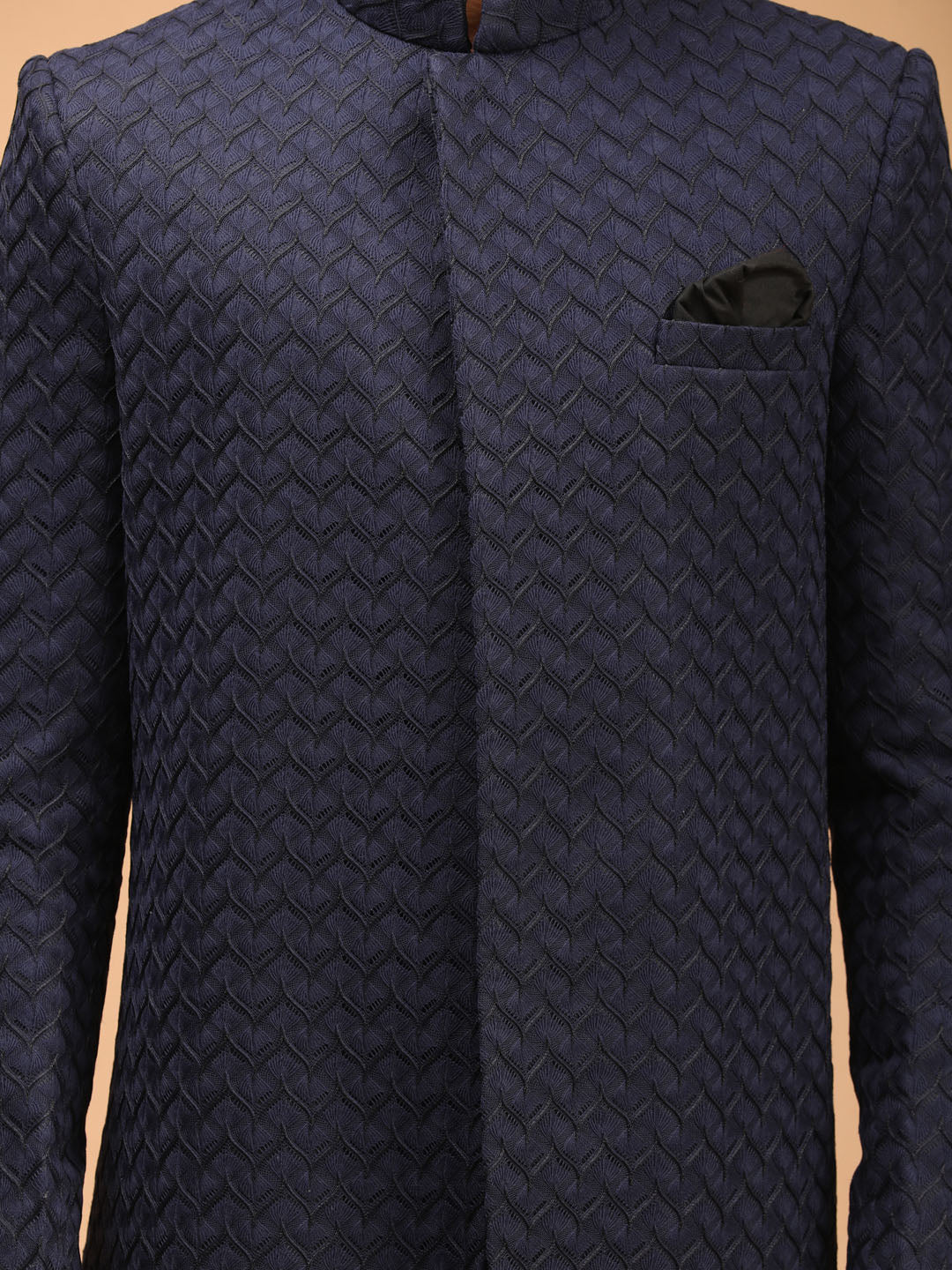 shrestha by Vastramay mens navy blue jaccard self design sherwani only top