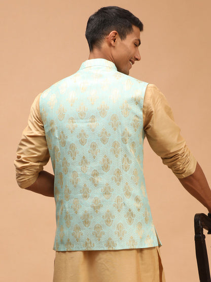 shrestha by Vastramay mens green printed ethnic jacket