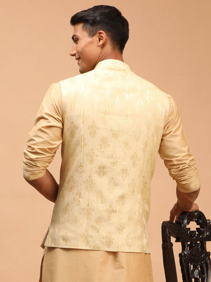 shrestha by Vastramay mens gold color printed ethnic jacket