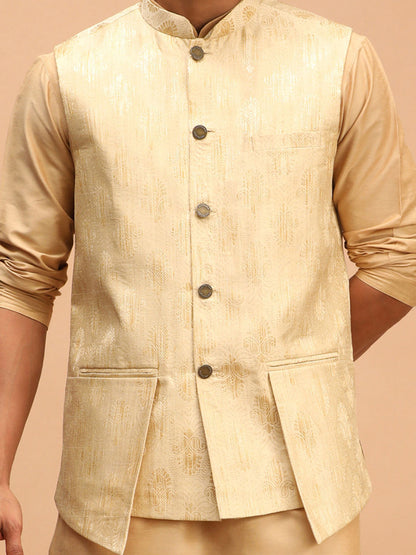 shrestha by Vastramay mens gold color printed ethnic jacket