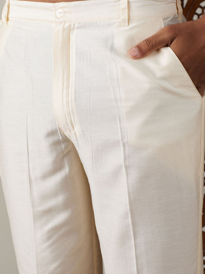 Vastramay mens cream mirror work jacket and cream pleated kurta with pant style pyjama set