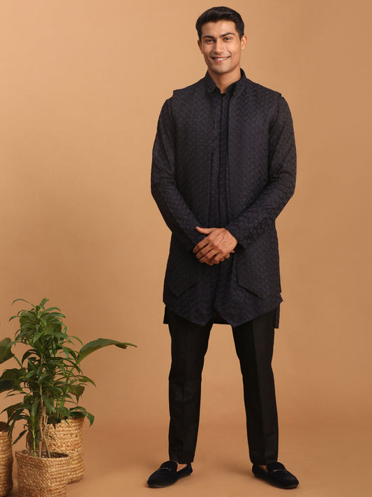 SHRESTHA By VASTRAMAY Men's Navy Blue Jacket With Kurta Pant Set