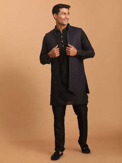 SHRESTHA By VASTRAMAY Men's Navy Blue Jacket With Kurta Pant Set