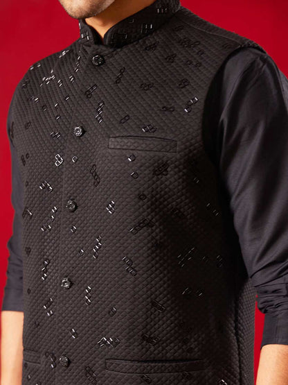 SHRESTHA By VASTRAMAY Men's Black Jacquard Cut Dana Hand Worked Jacket