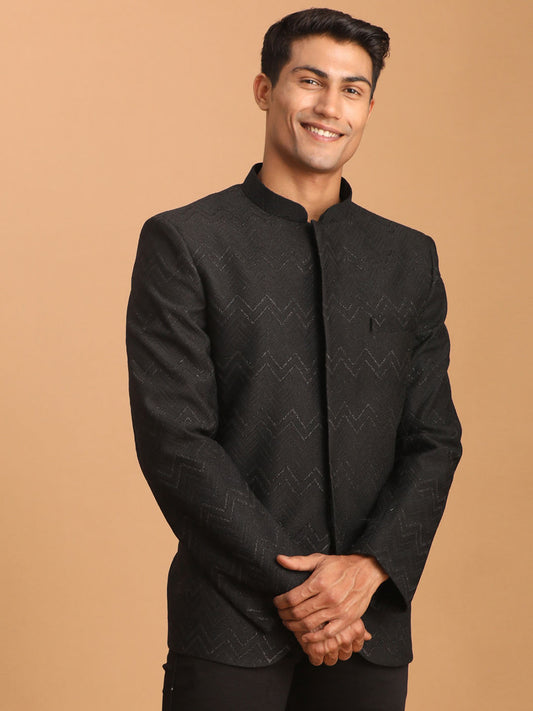 vastramay mens black silk blend glitter zig zag jodhpuri