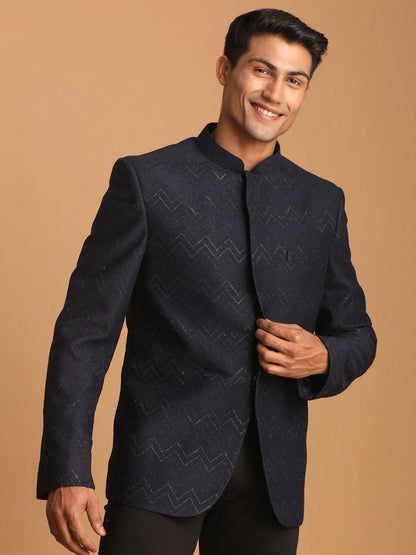 vastramay mens navy blue silk blend glitter zig zag jodhpuri