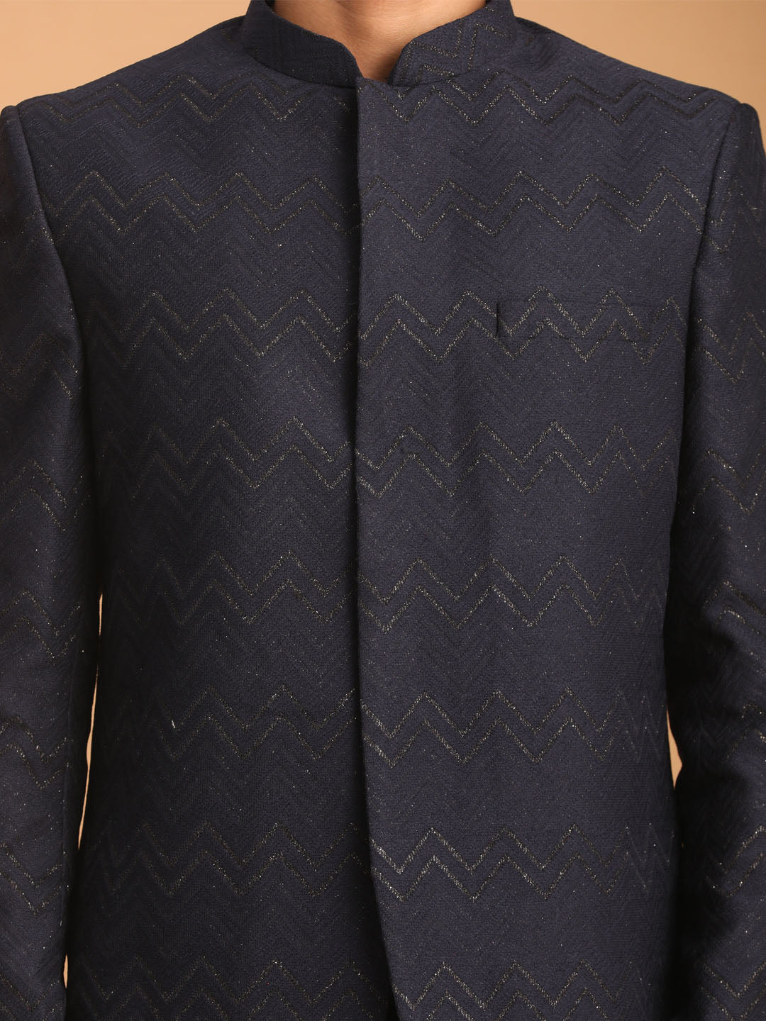 vastramay mens navy blue silk blend glitter zig zag jodhpuri