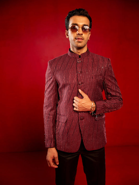 SHRESTHA By VASTRAMAY Men's Maroon Sequined Jodhpuri