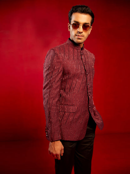 SHRESTHA By VASTRAMAY Men's Maroon Sequined Jodhpuri