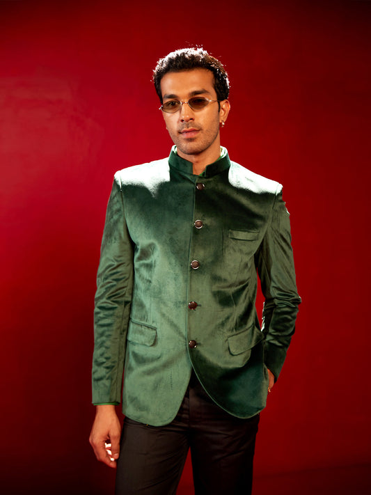 SHRESTHA By VASTRAMAY Men's Green Velvet Jodhpuri