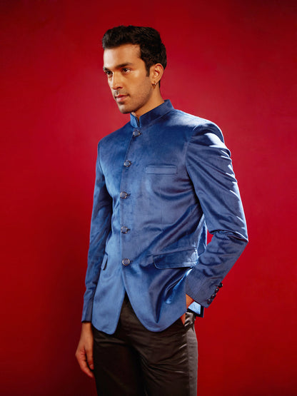 SHRESTHA By VASTRAMAY Men's Navy Blue Velvet Jodhpuri