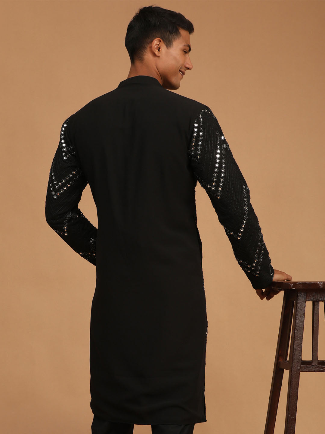 shrestha by Vastramay mens black embroidered mirror work kurta