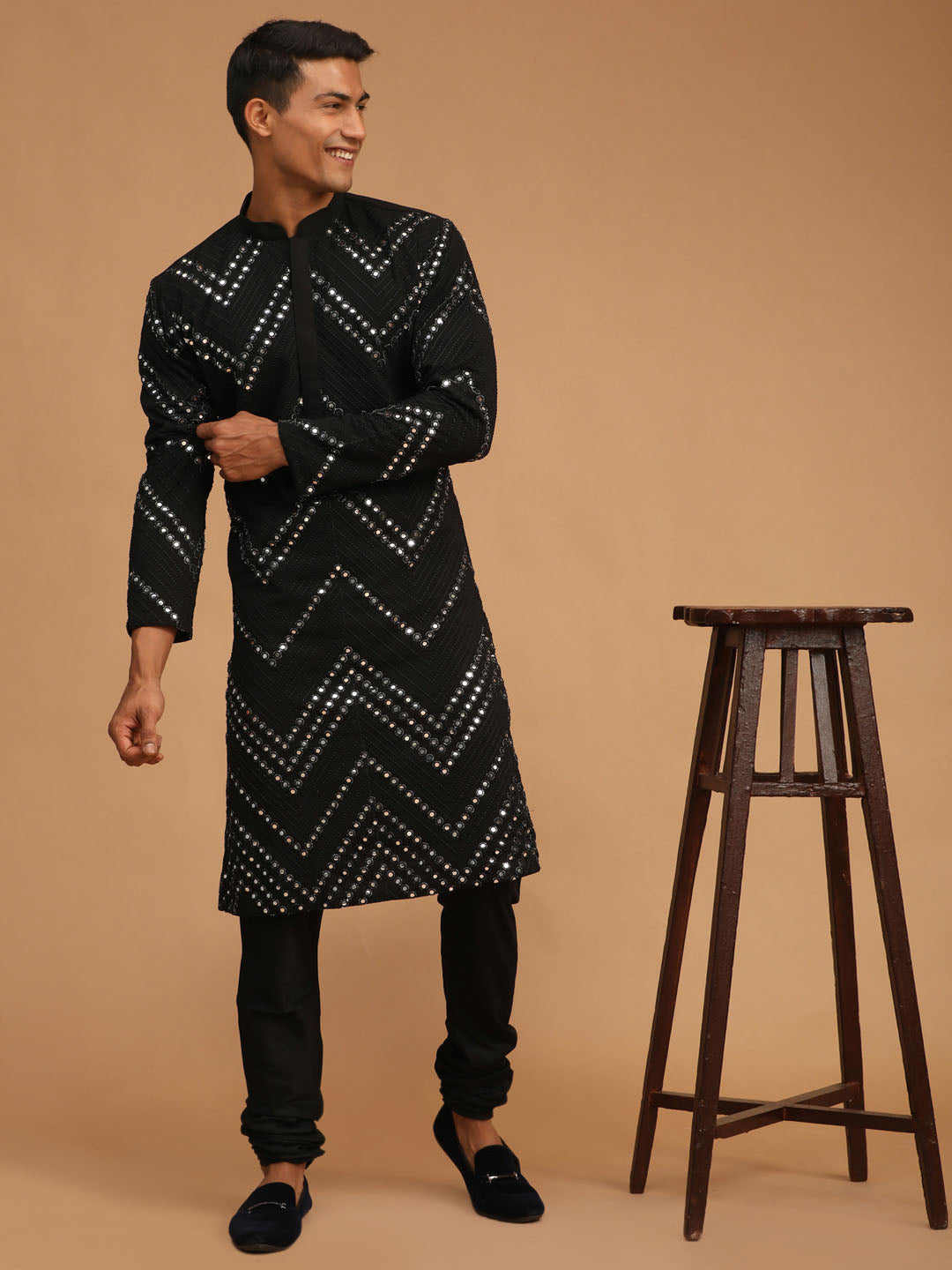 Vastramay Men's Black Mirror Kurta