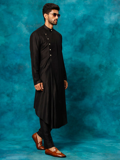 VASTRAMAY Men's Black Pleated Kurta