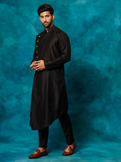 VASTRAMAY Men's Black Pleated Kurta