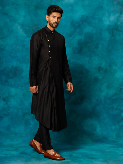 VASTRAMAY Men's Black Viscose Blend Kurta Pyjama Set