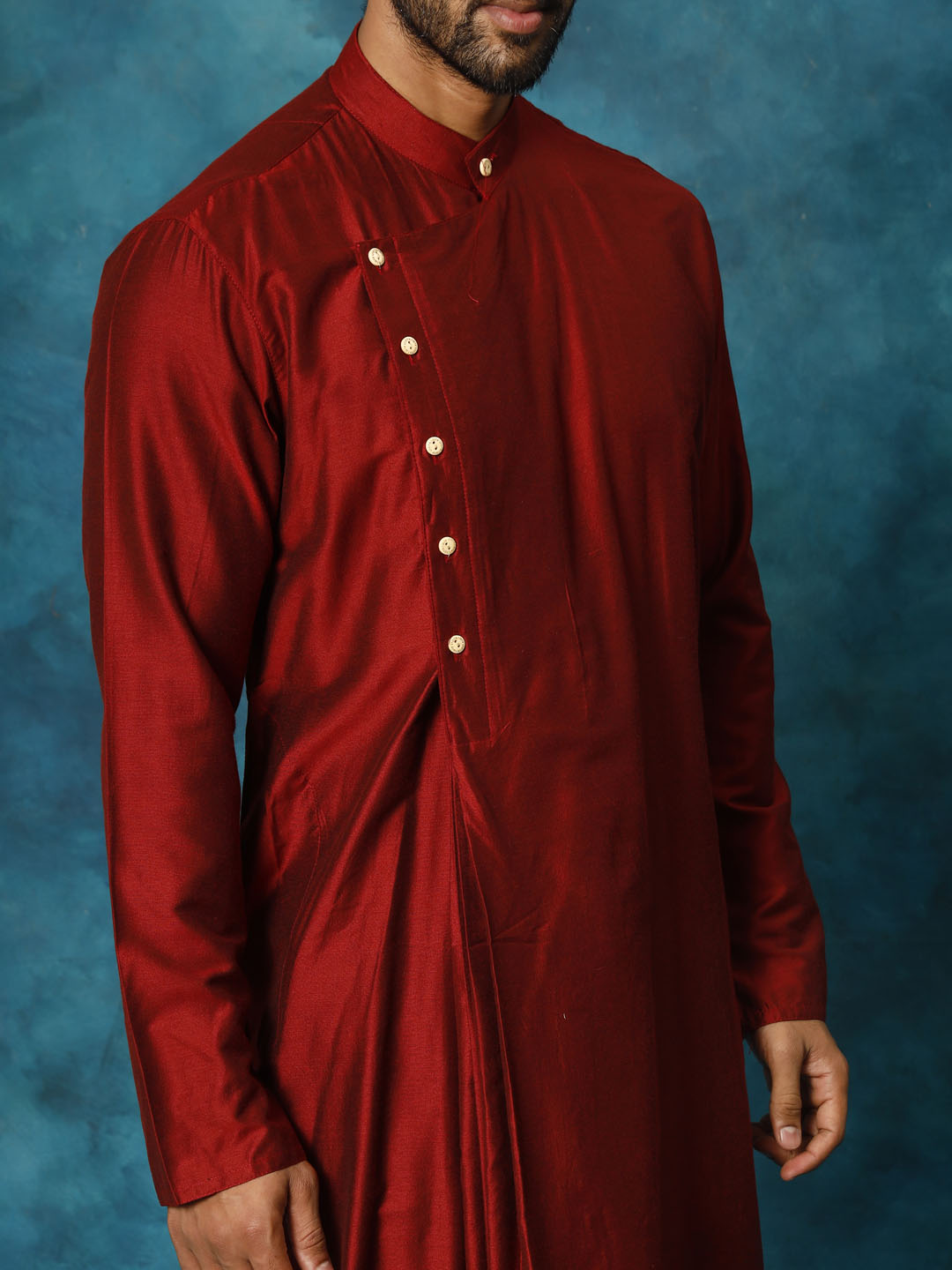 VASTRAMAY Men's Maroon Pleated Kurta