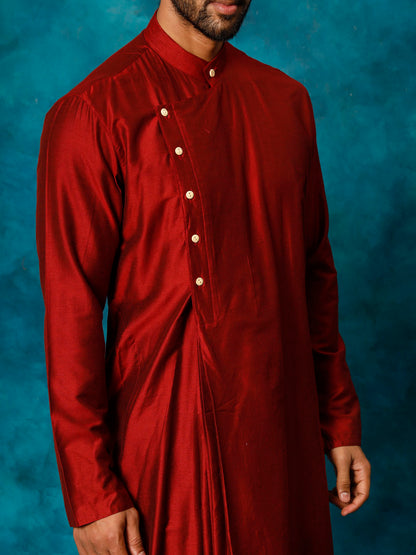 VASTRAMAY Men's Maroon Pleated Kurta