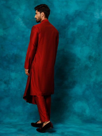 VASTRAMAY Men's Maroon Viscose Blend Kurta Pyjama Set