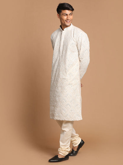 Vastramay Men's Grey Ethnic Mirror Kurta With Pyjama Set