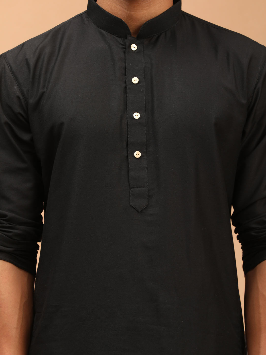 shrestha by Vastramay mens black color solid fancy kurta with black color pyjama set comes with black mirror ornamented dupatta