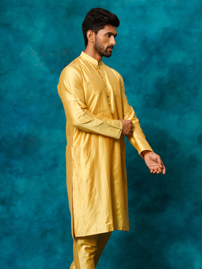 VASTRAMAY Men's Mustard Viscose Kurta