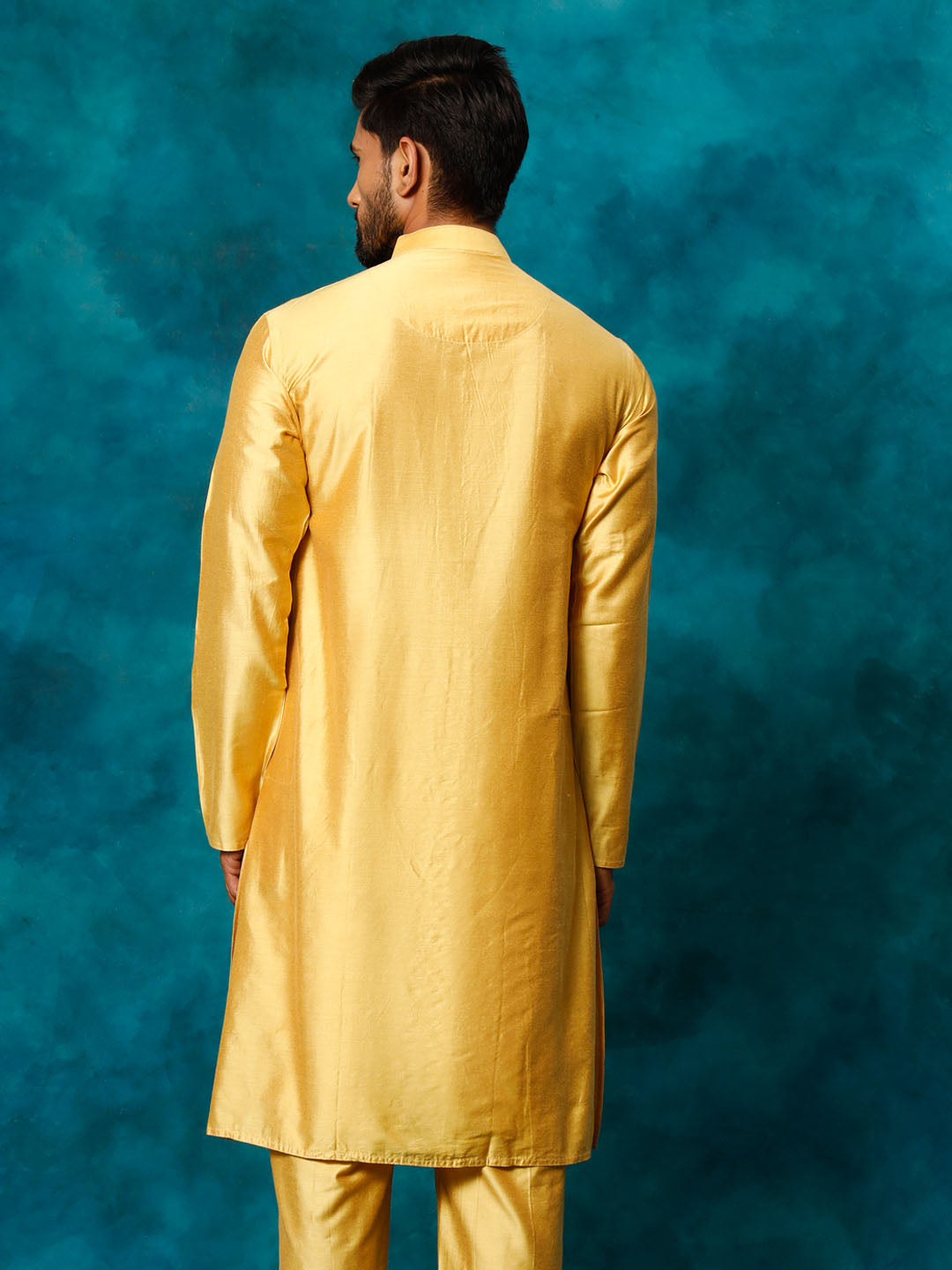 VASTRAMAY Men's Mustard Viscose Kurta